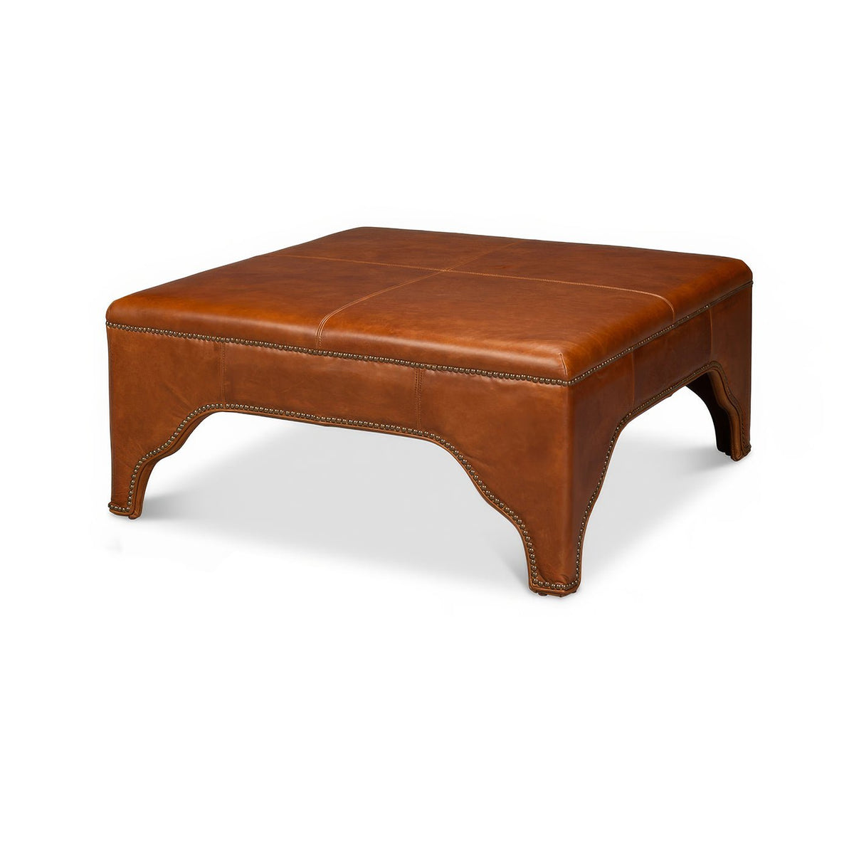 Square Brown Leather Cocktail Ottoman - English Georgian America