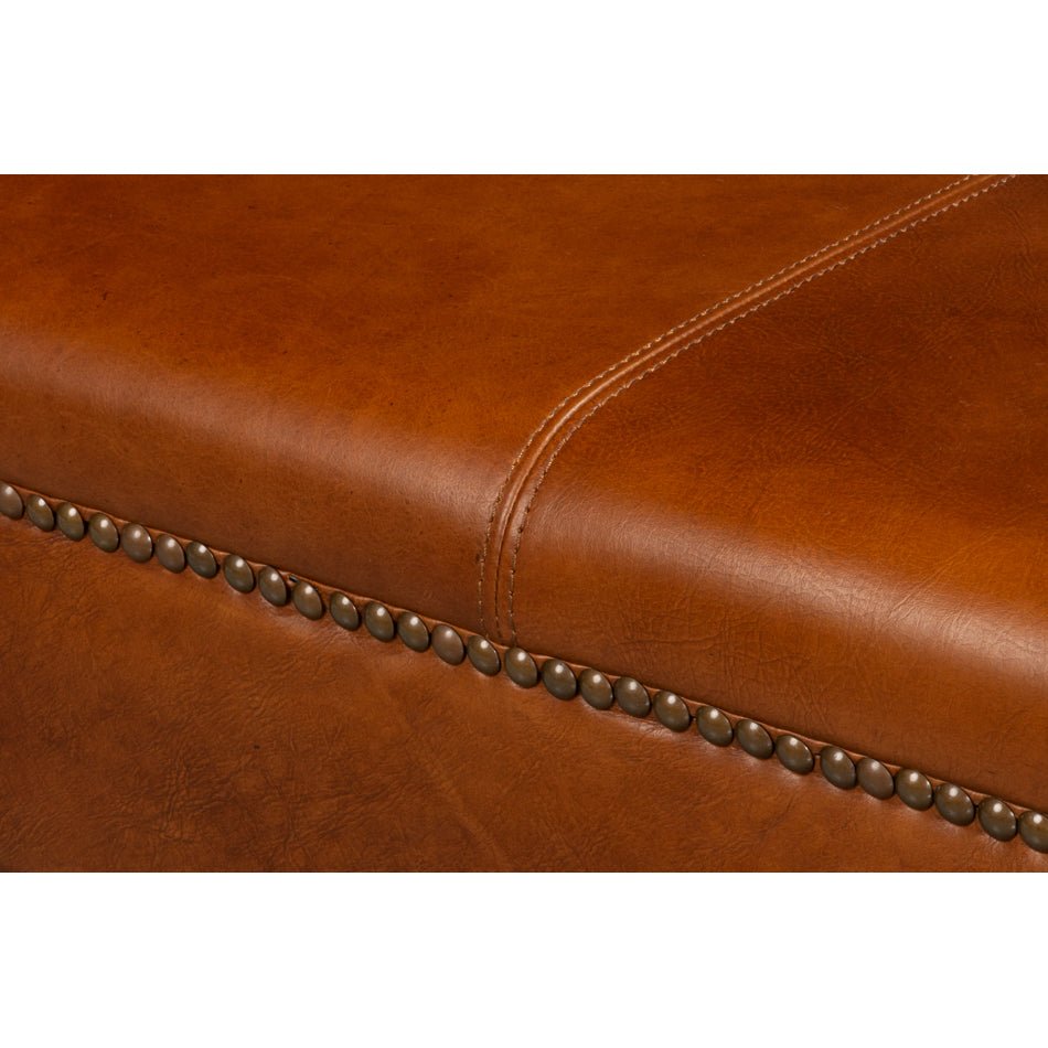 Square Brown Leather Cocktail Ottoman - English Georgian America