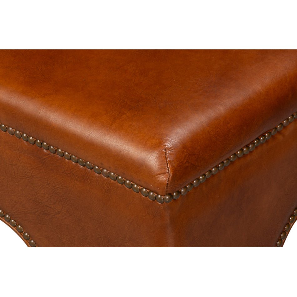 Square Brown Leather Cocktail Ottoman - English Georgian America