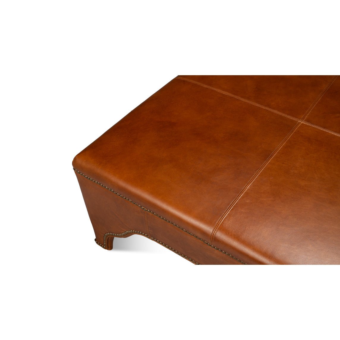 Square Brown Leather Cocktail Ottoman - English Georgian America