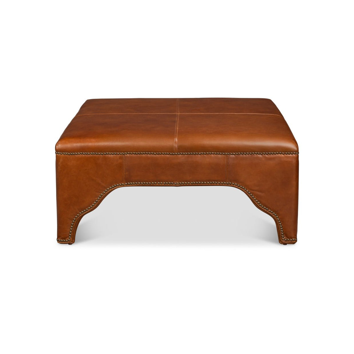 Square Brown Leather Cocktail Ottoman - English Georgian America