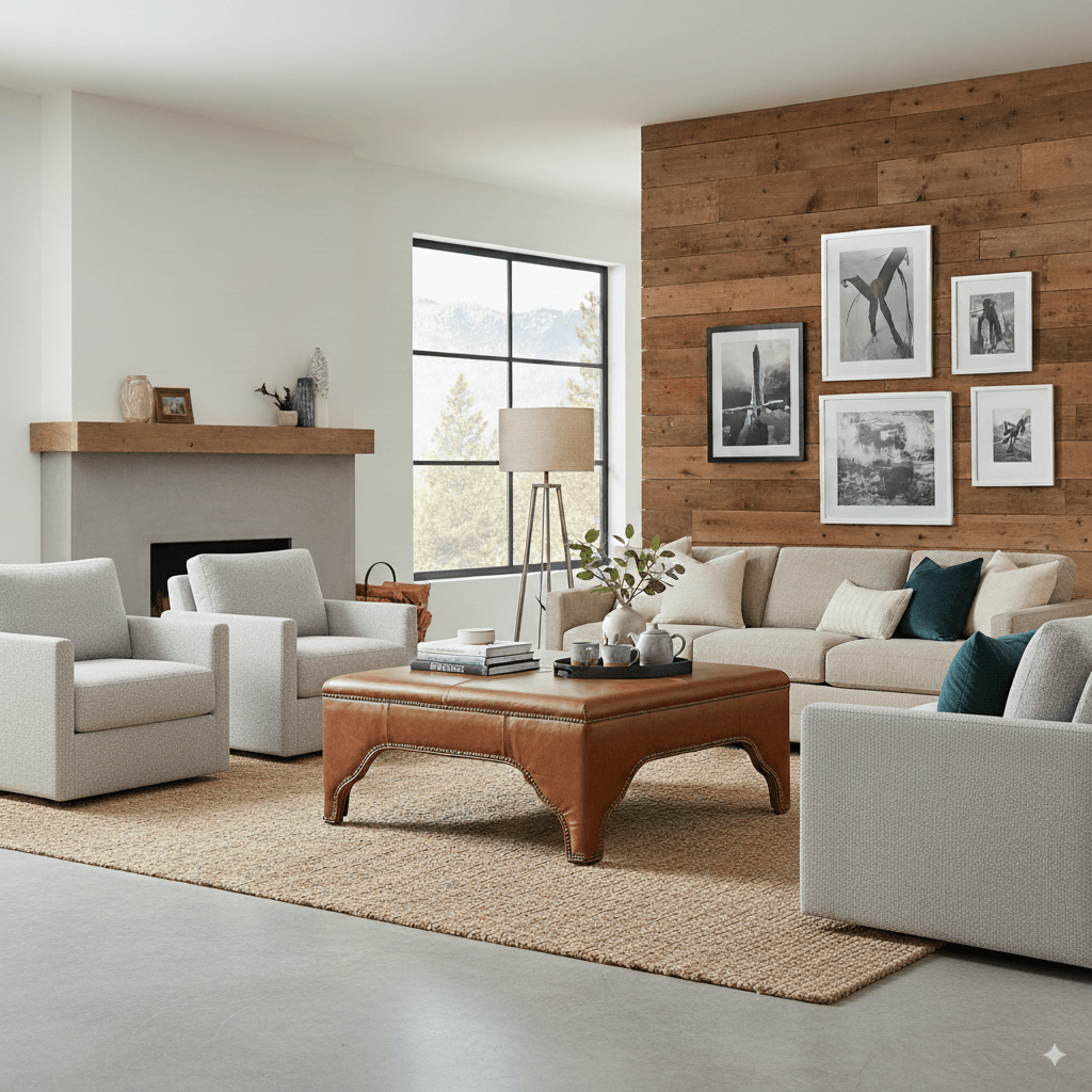 Square Brown Leather Cocktail Ottoman - English Georgian America