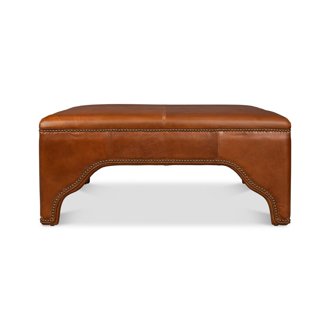 Square Brown Leather Cocktail Ottoman - English Georgian America