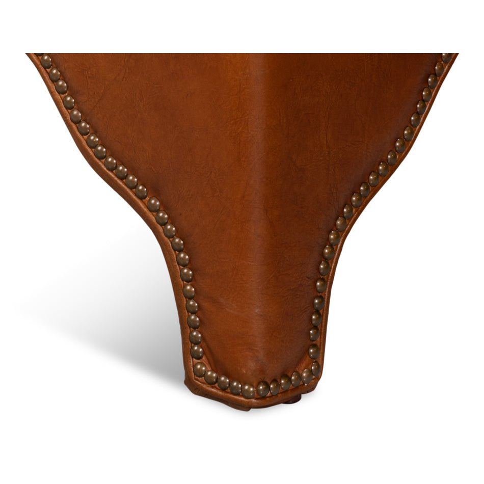 Square Brown Leather Cocktail Ottoman - English Georgian America