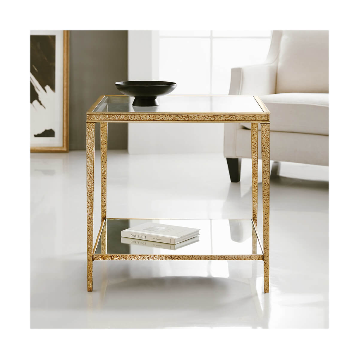Square Gilt Textured End Table - English Georgian America