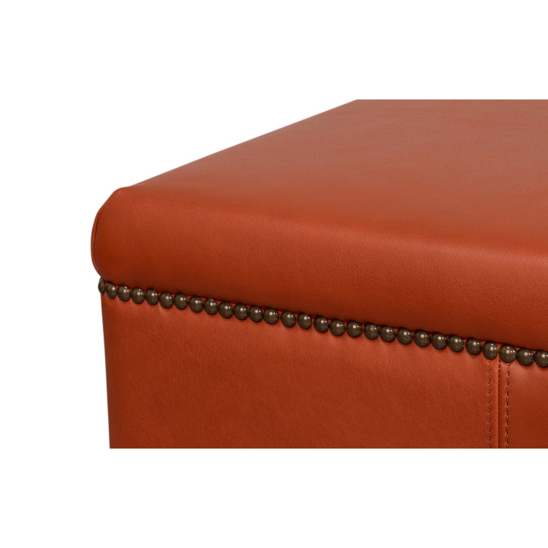 Square Leather Cocktail Ottoman - English Georgian America
