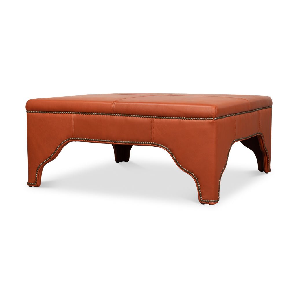 Square Leather Cocktail Ottoman - English Georgian America