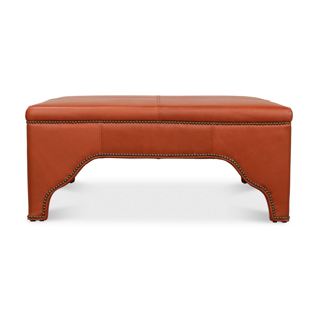 Square Leather Cocktail Ottoman - English Georgian America