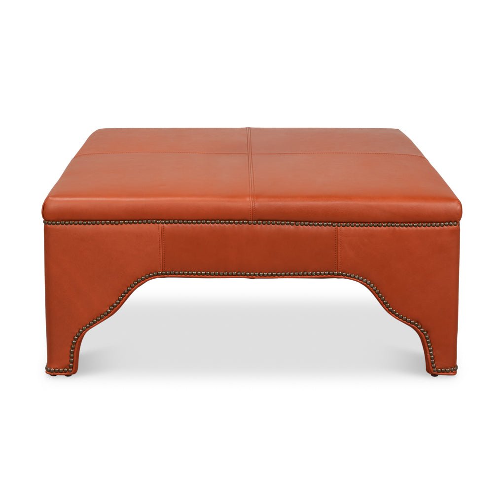 Square Leather Cocktail Ottoman - English Georgian America