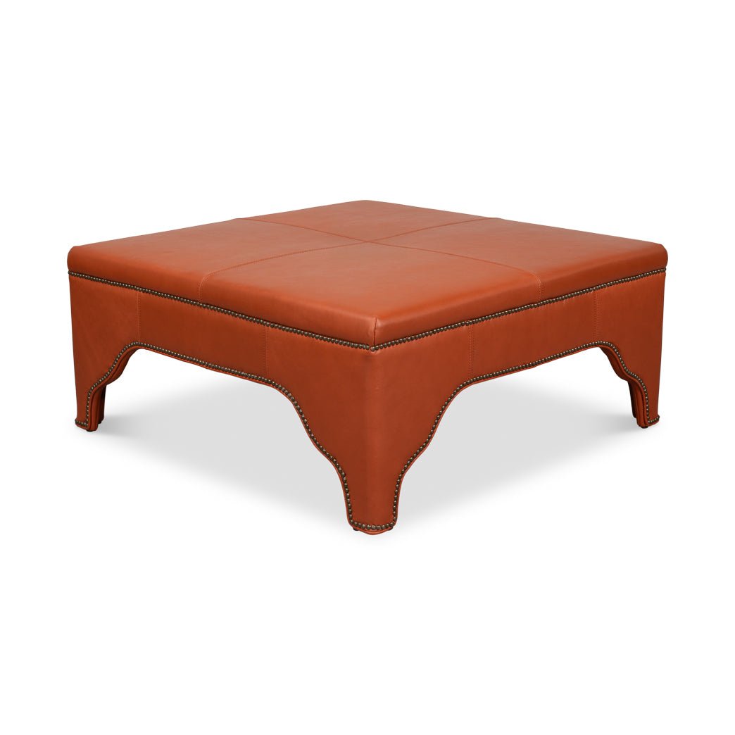 Square Leather Cocktail Ottoman - English Georgian America