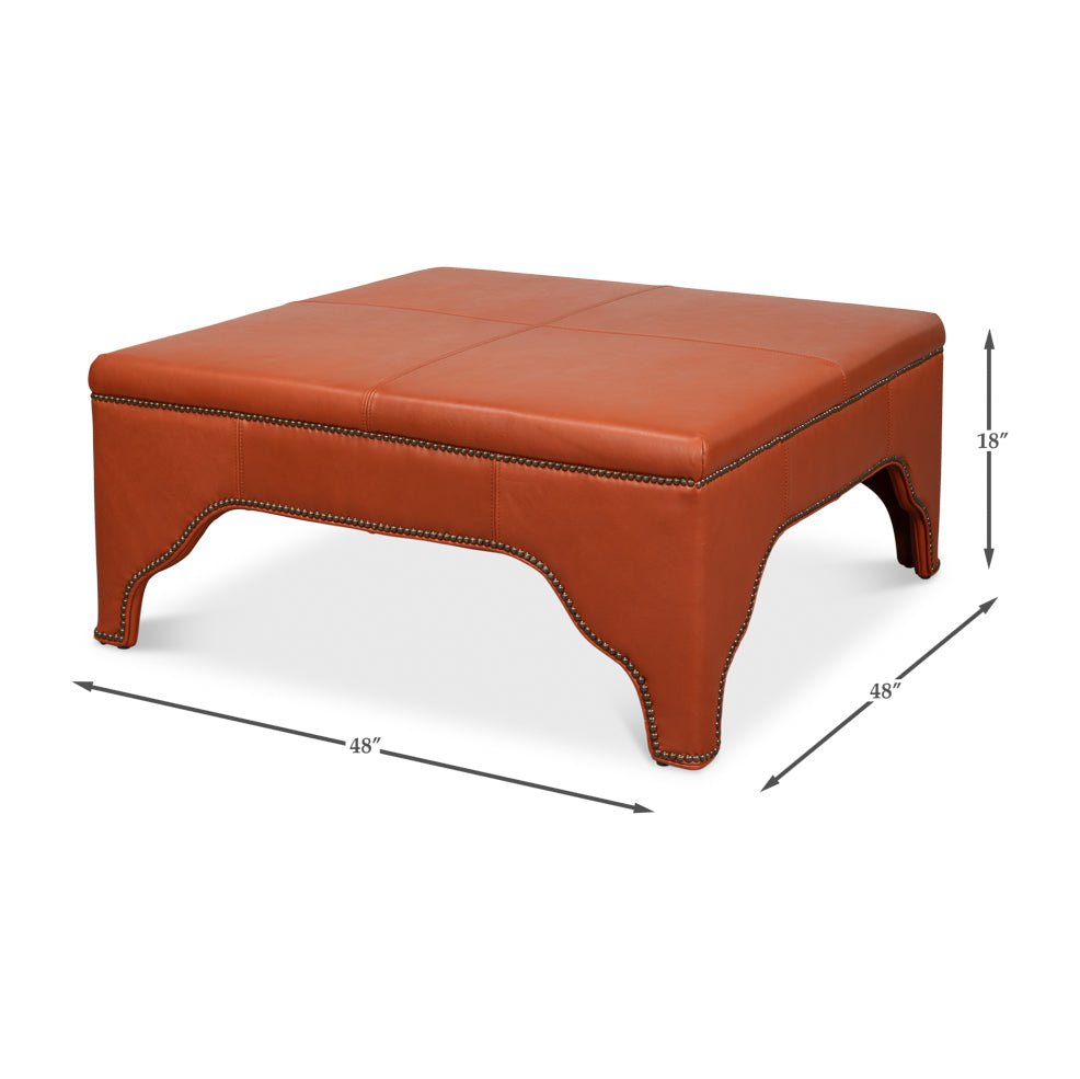 Square Leather Cocktail Ottoman - English Georgian America