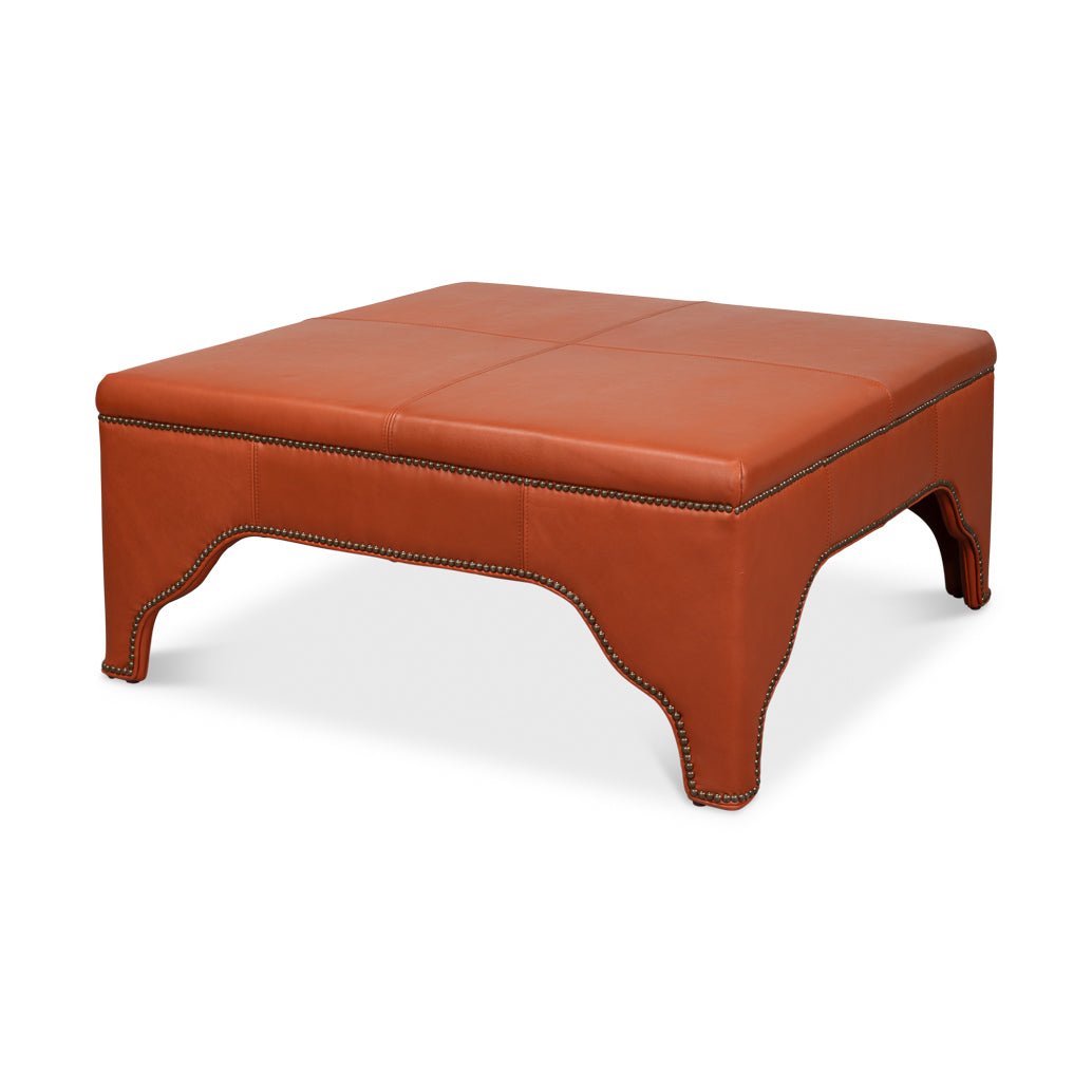 Square Leather Cocktail Ottoman - English Georgian America