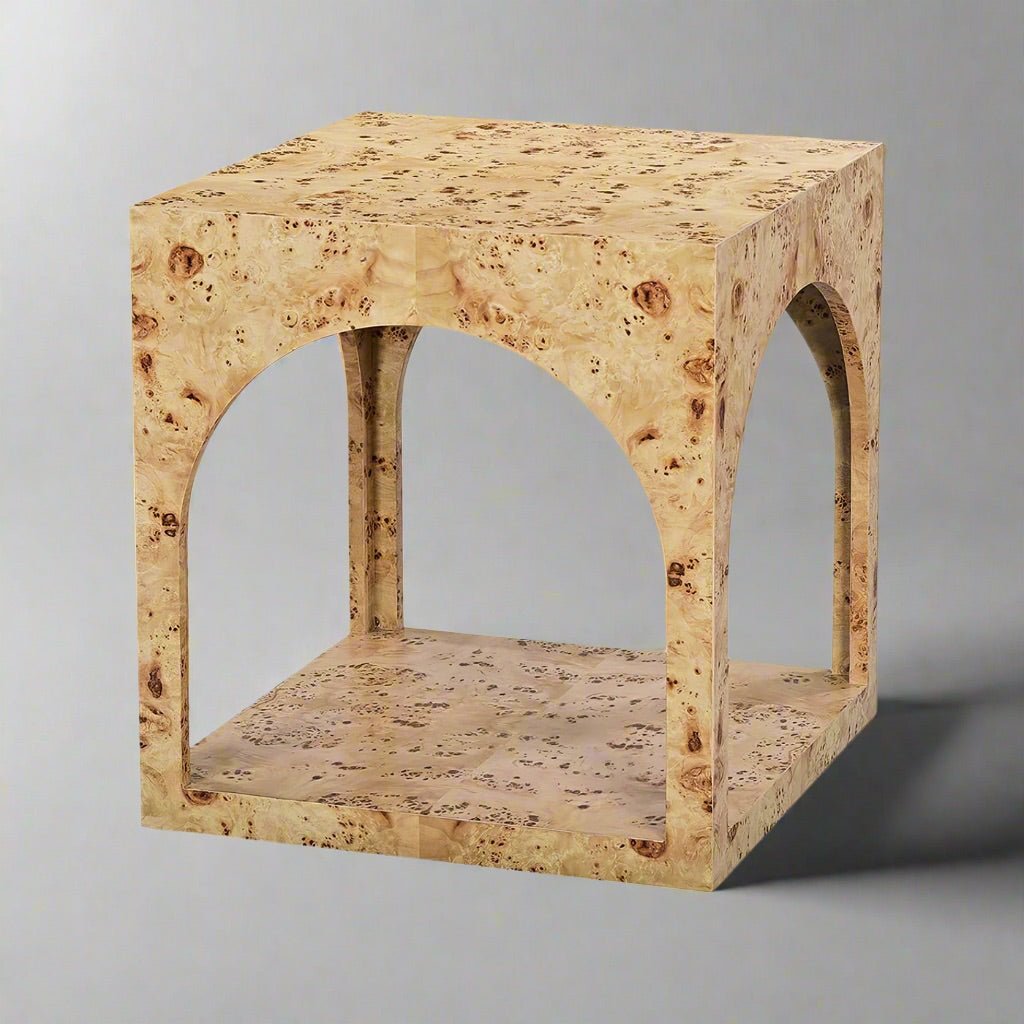 Square Light Burl Wood Side Table - English Georgian America