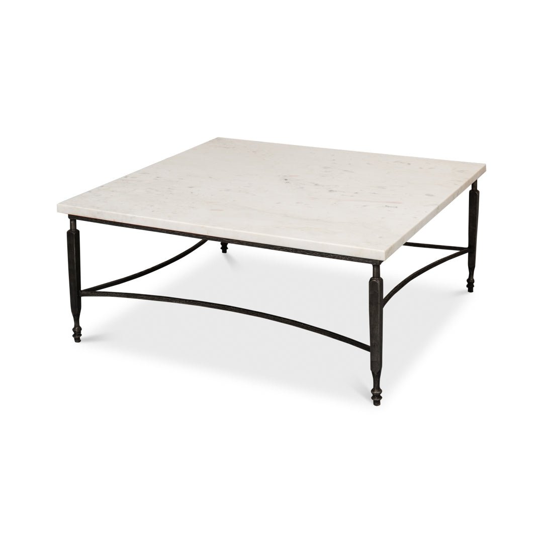 Square Minimalist Marble Top Coffee Table - English Georgian America