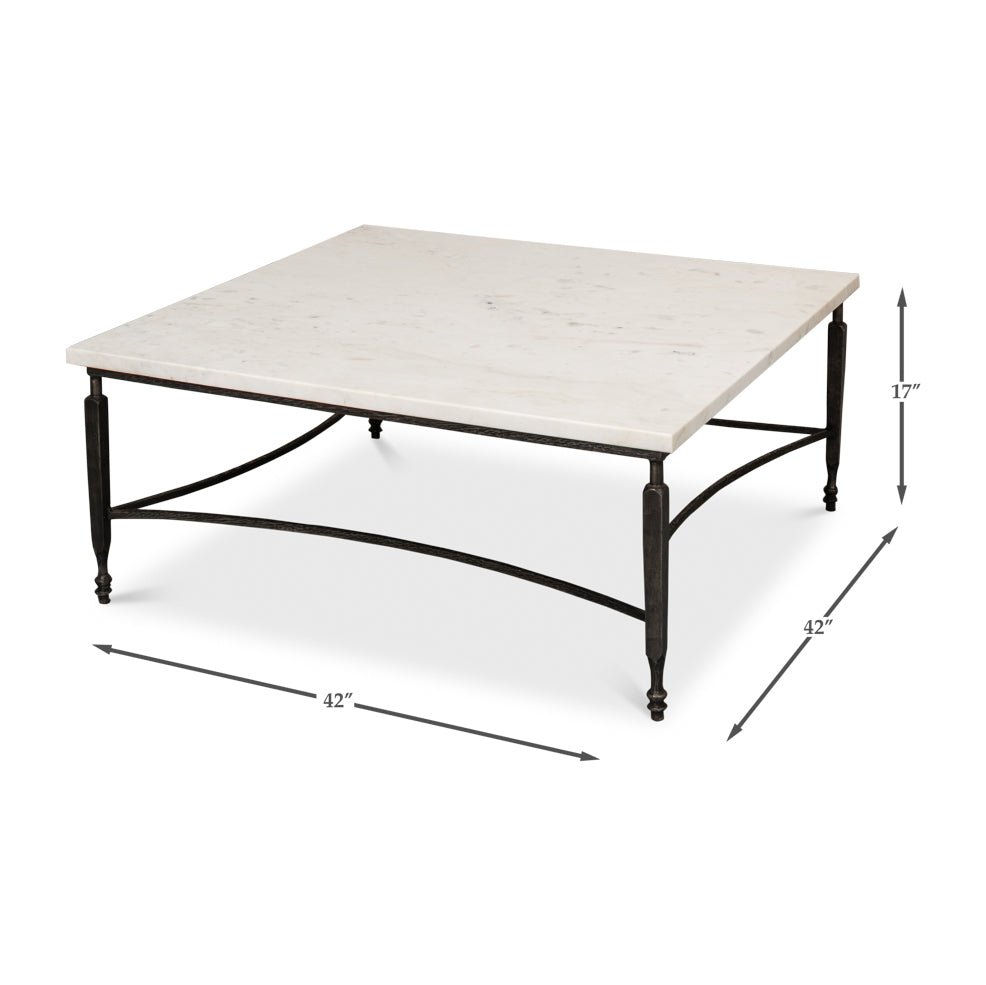 Square Minimalist Marble Top Coffee Table - English Georgian America