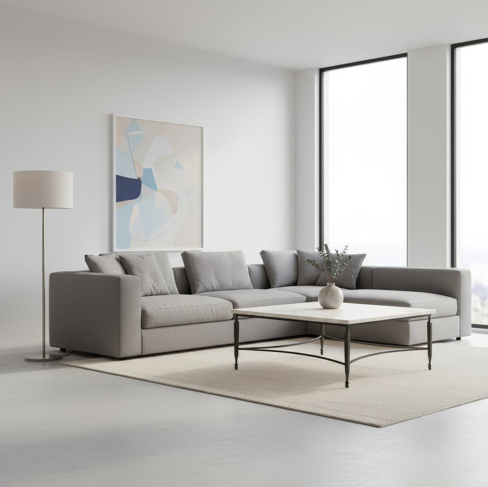 Square Minimalist Marble Top Coffee Table - English Georgian America