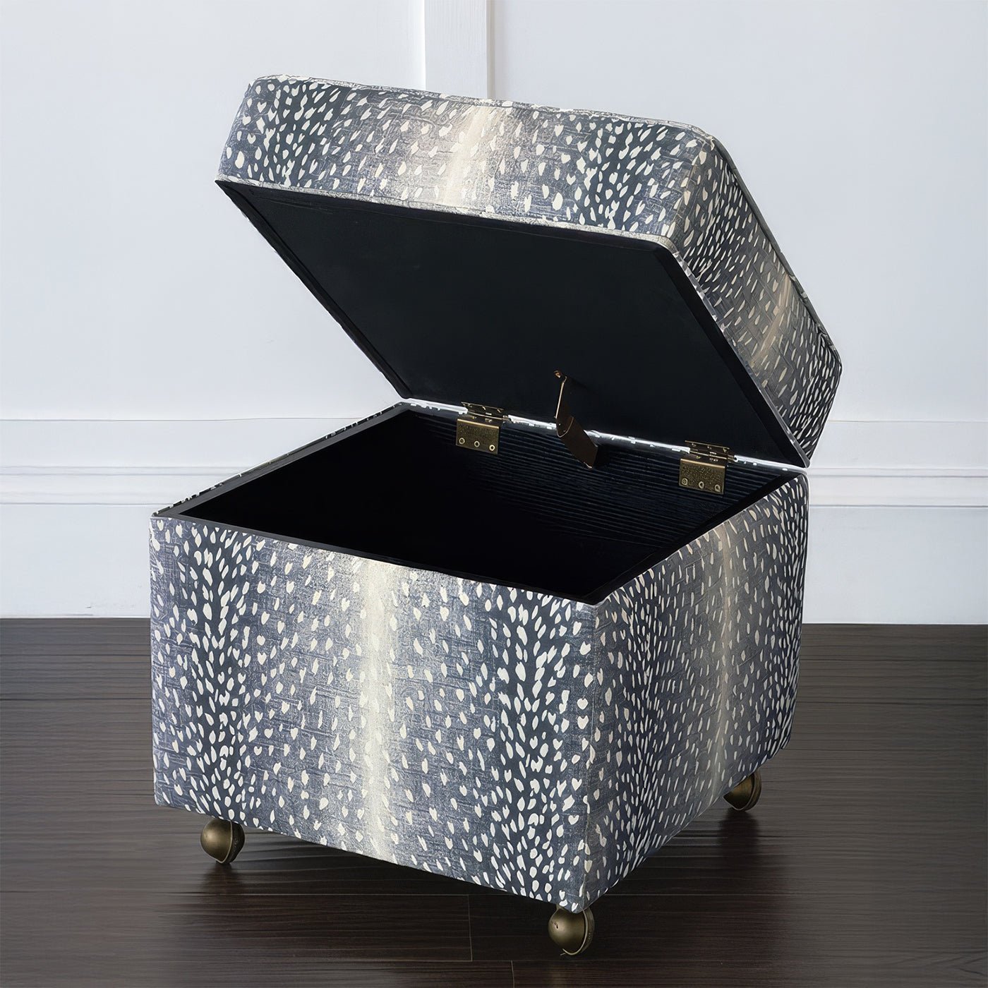Storage Ottoman Cube - Navy Animal Print - English Georgian America