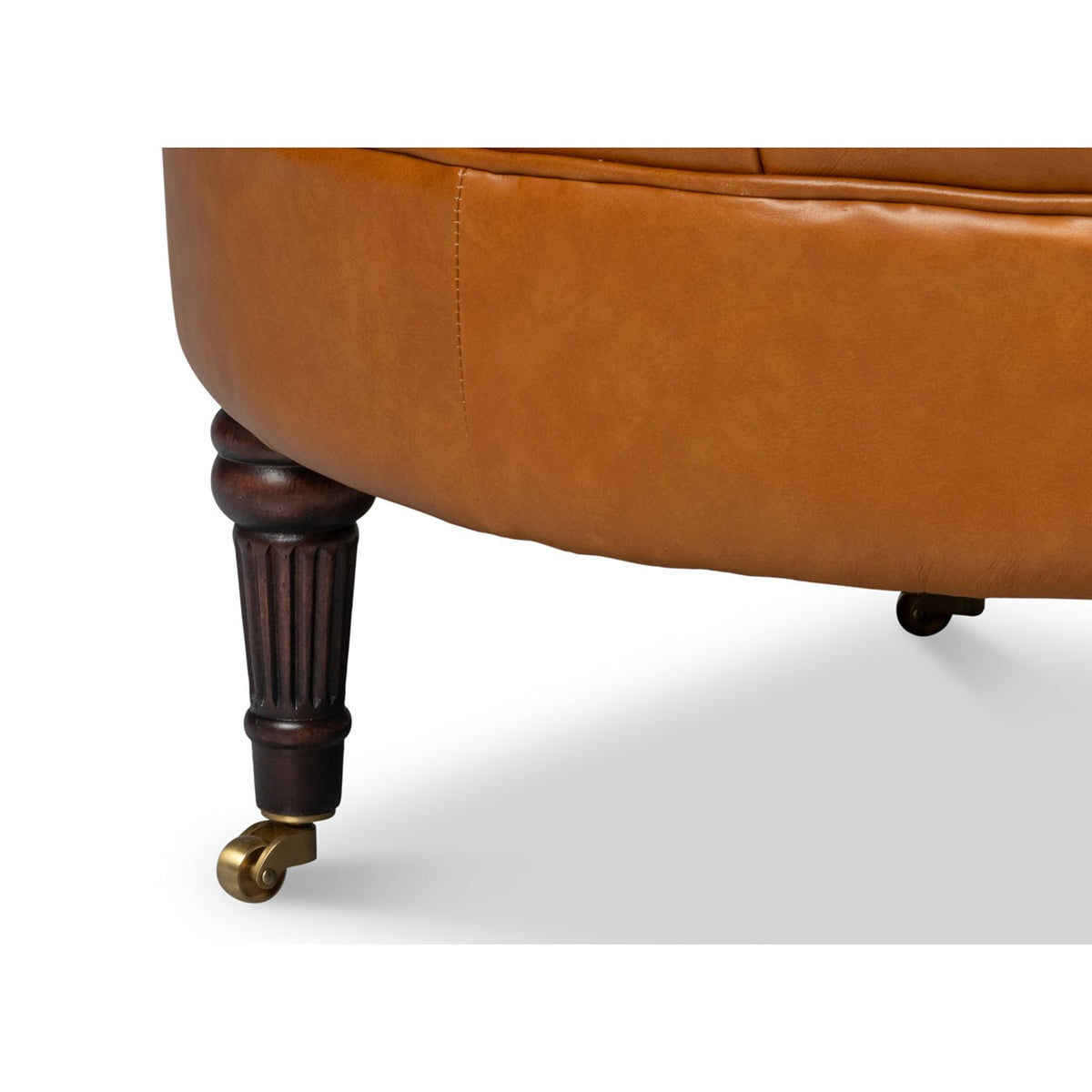 Tan Saddle Leather Barrel Back Chair - English Georgian America
