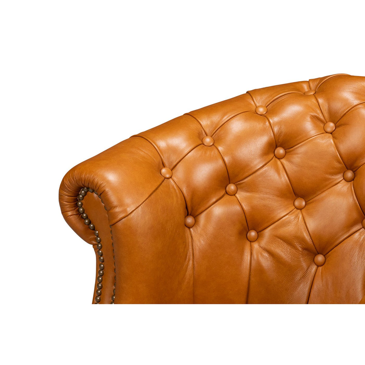 Tan Saddle Leather Barrel Back Chair - English Georgian America