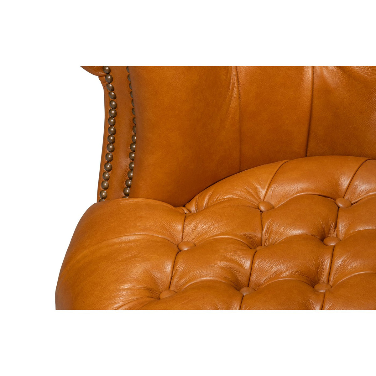 Tan Saddle Leather Barrel Back Chair - English Georgian America