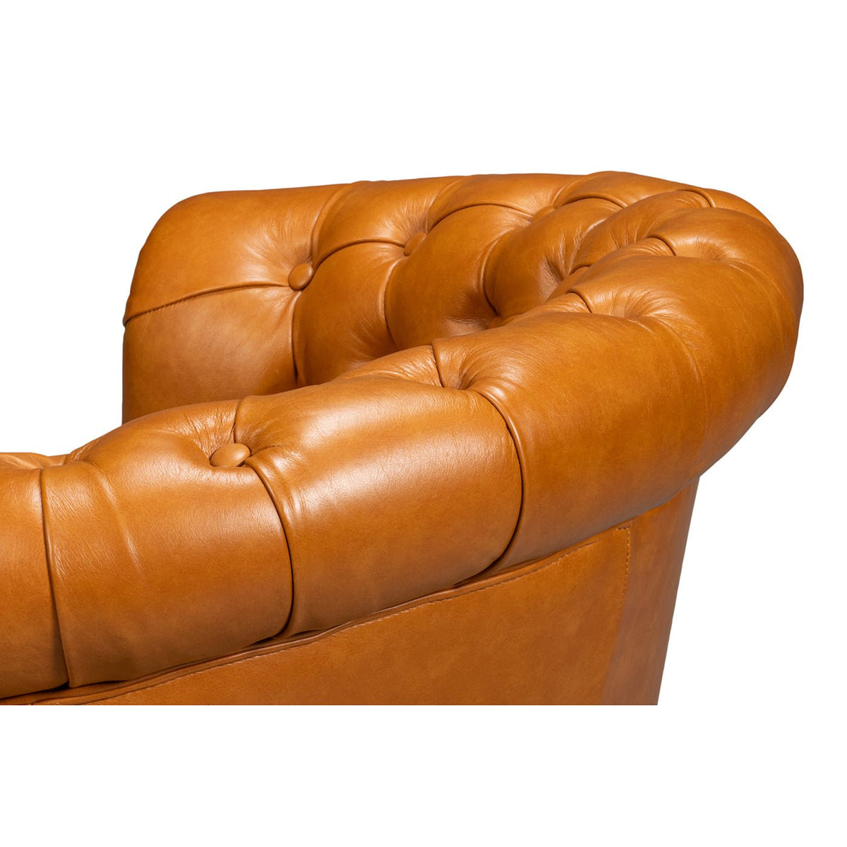Tan Saddle Leather Barrel Back Chair - English Georgian America