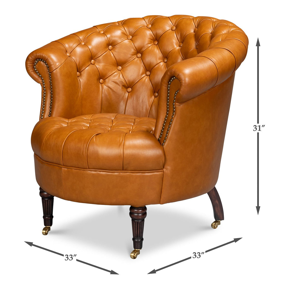Tan Saddle Leather Barrel Back Chair - English Georgian America