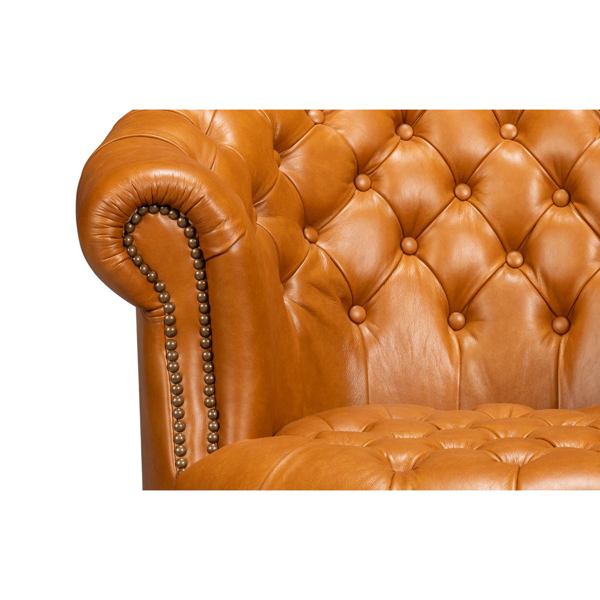 Tan Saddle Leather Barrel Back Chair - English Georgian America