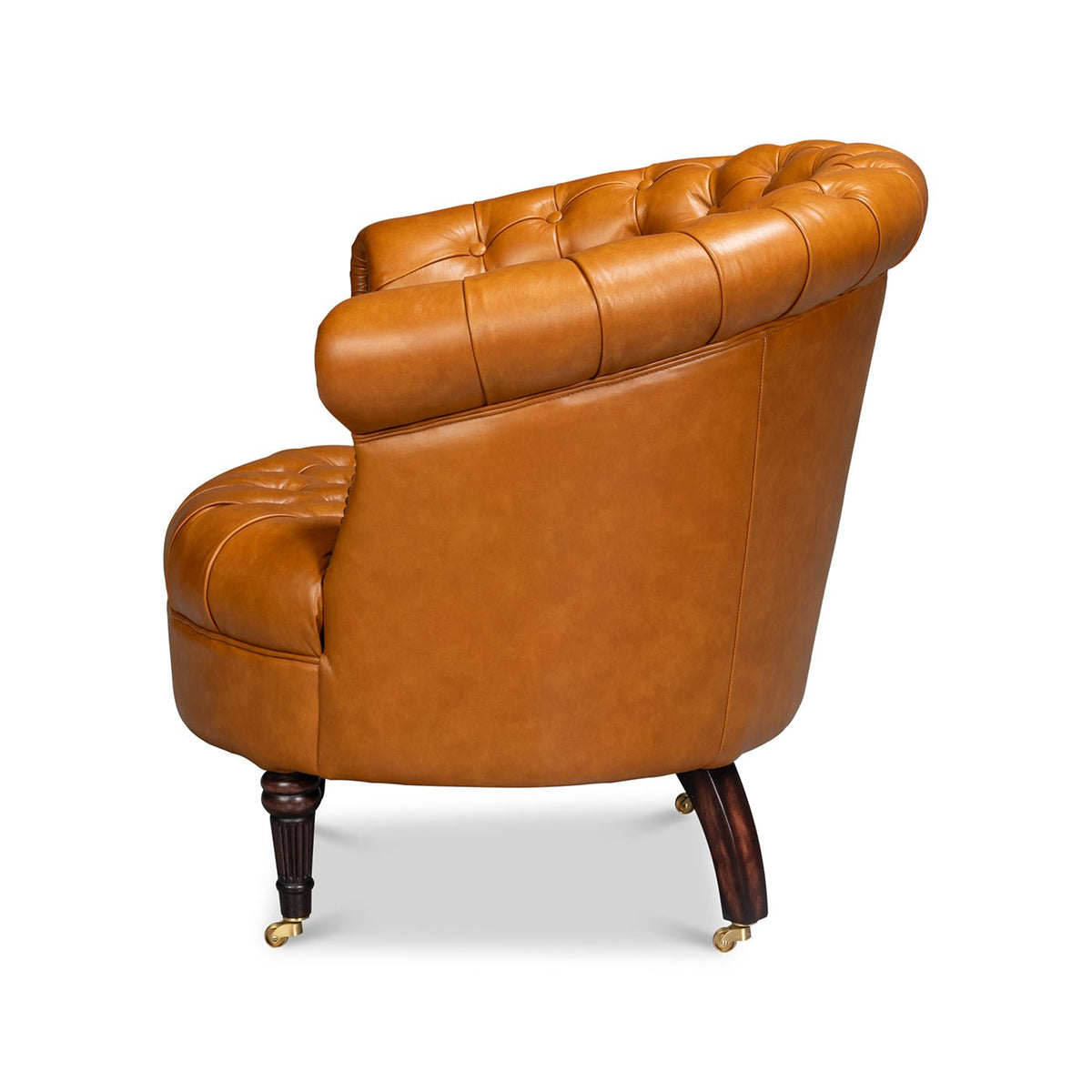 Tan Saddle Leather Barrel Back Chair - English Georgian America