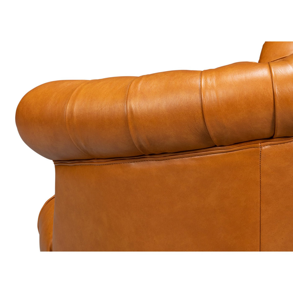 Tan Saddle Leather Barrel Back Chair - English Georgian America