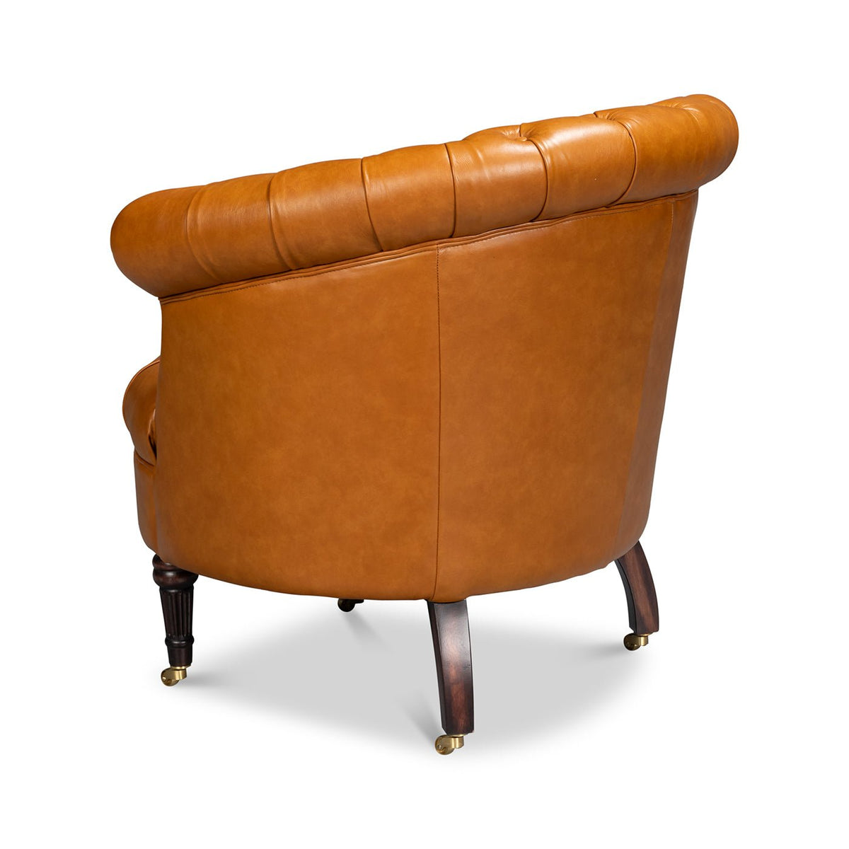 Tan Saddle Leather Barrel Back Chair - English Georgian America