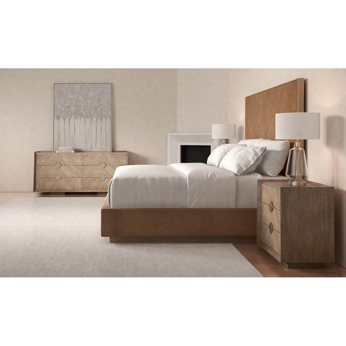 Taupe Chevron Tufted Upholstered Queen Bed - English Georgian America