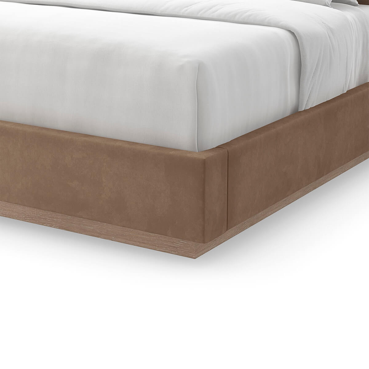 Taupe Chevron Tufted Upholstered Queen Bed - English Georgian America