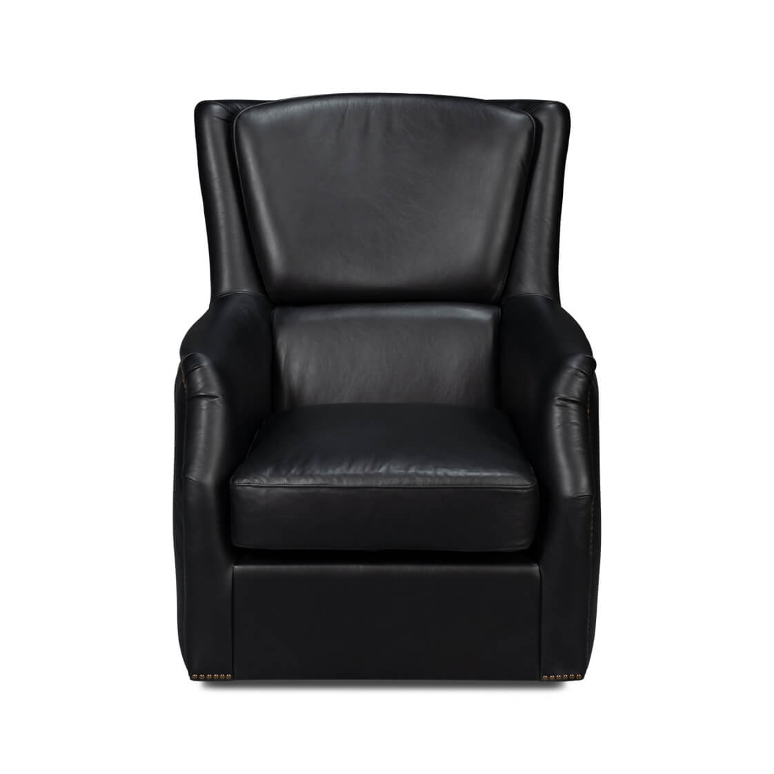 Traditional Black Leather Swivel Chair - English Georgian America