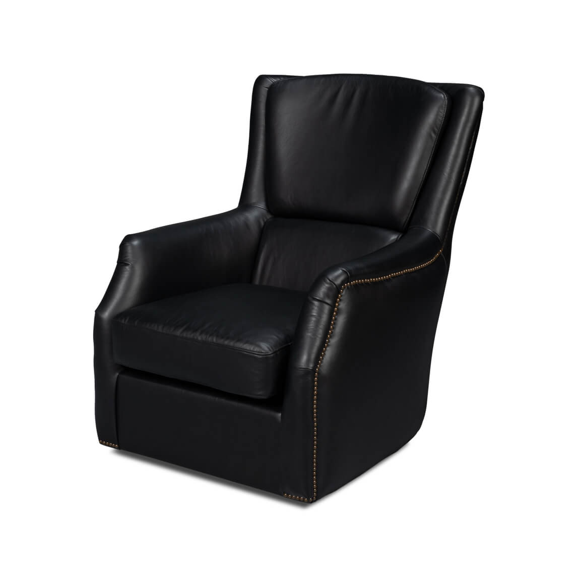Traditional Black Leather Swivel Chair - English Georgian America