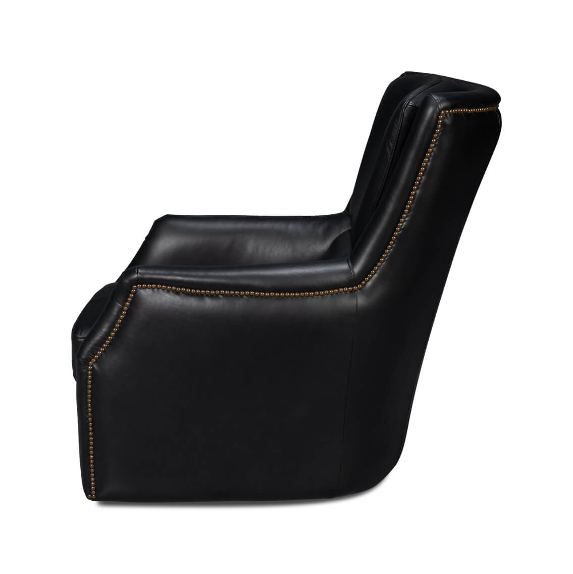 Traditional Black Leather Swivel Chair - English Georgian America