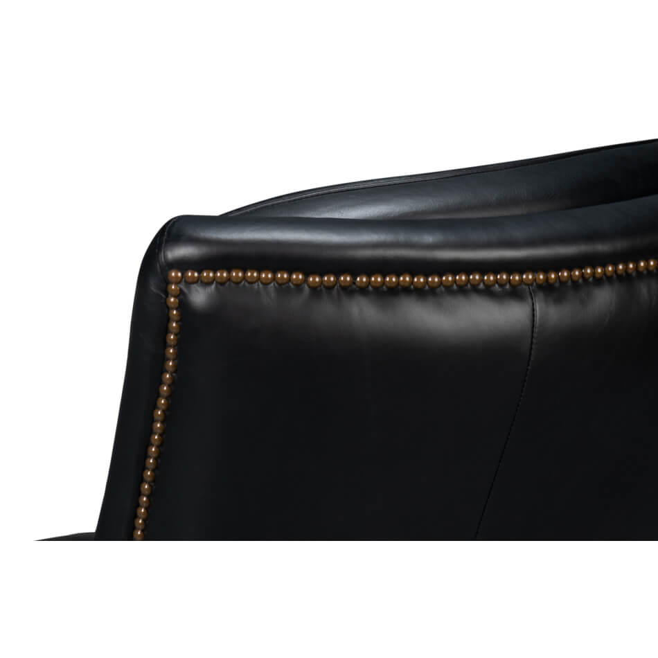 Traditional Black Leather Swivel Chair - English Georgian America