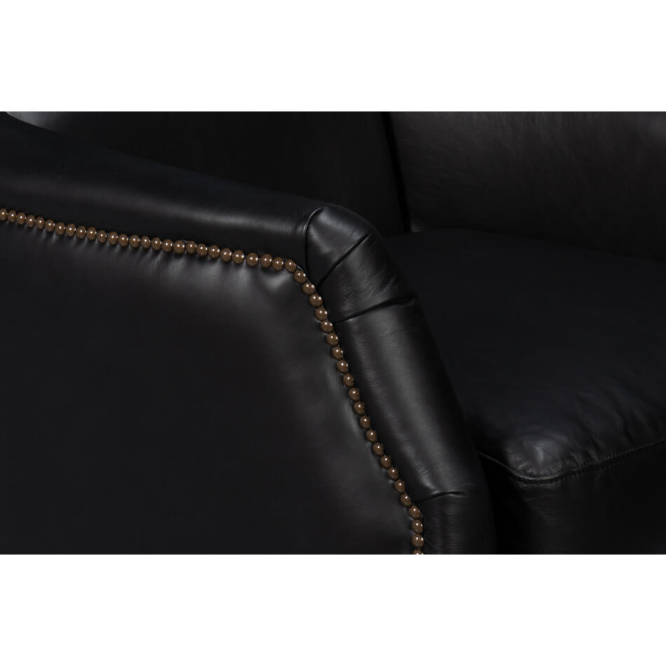 Traditional Black Leather Swivel Chair - English Georgian America