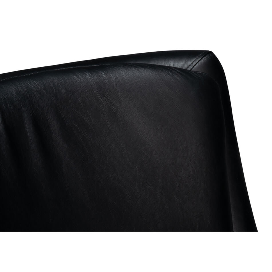 Traditional Black Leather Swivel Chair - English Georgian America