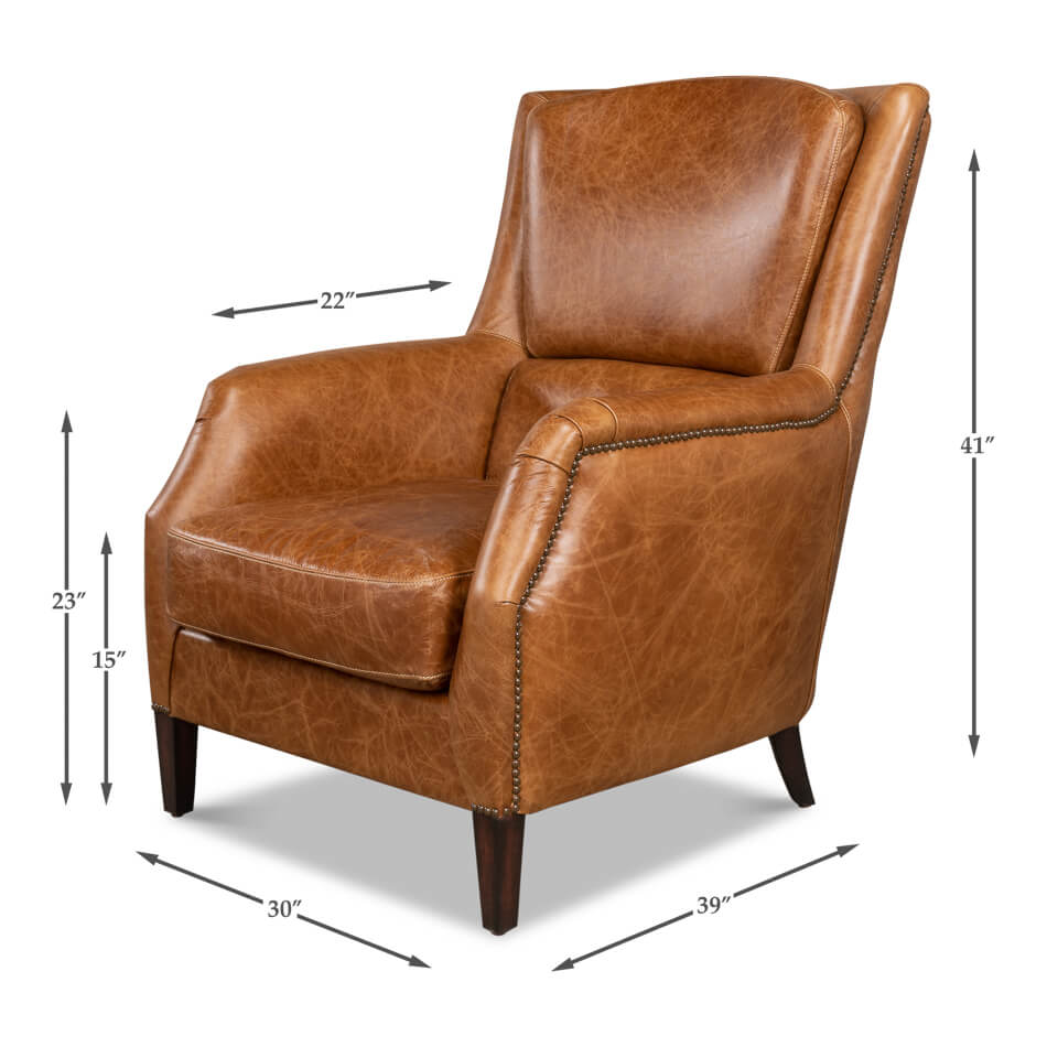 Traditional Brown Leather Armchair - English Georgian America