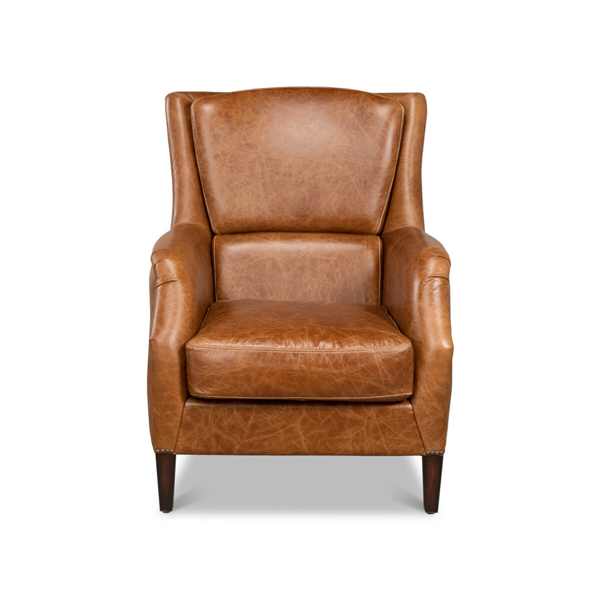 Traditional Brown Leather Armchair - English Georgian America