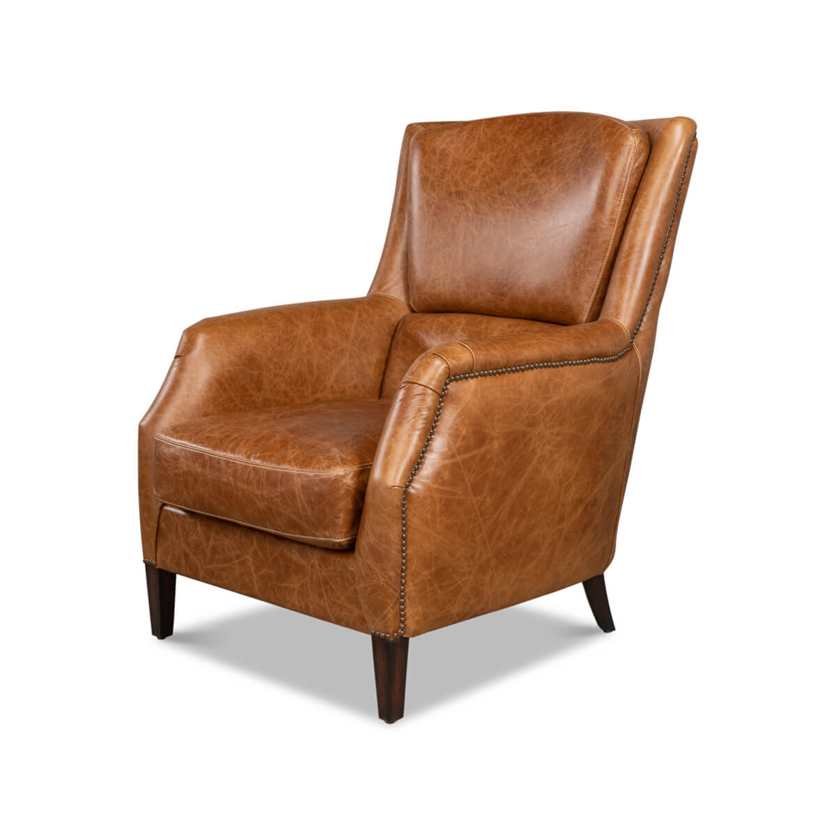 Traditional Brown Leather Armchair - English Georgian America
