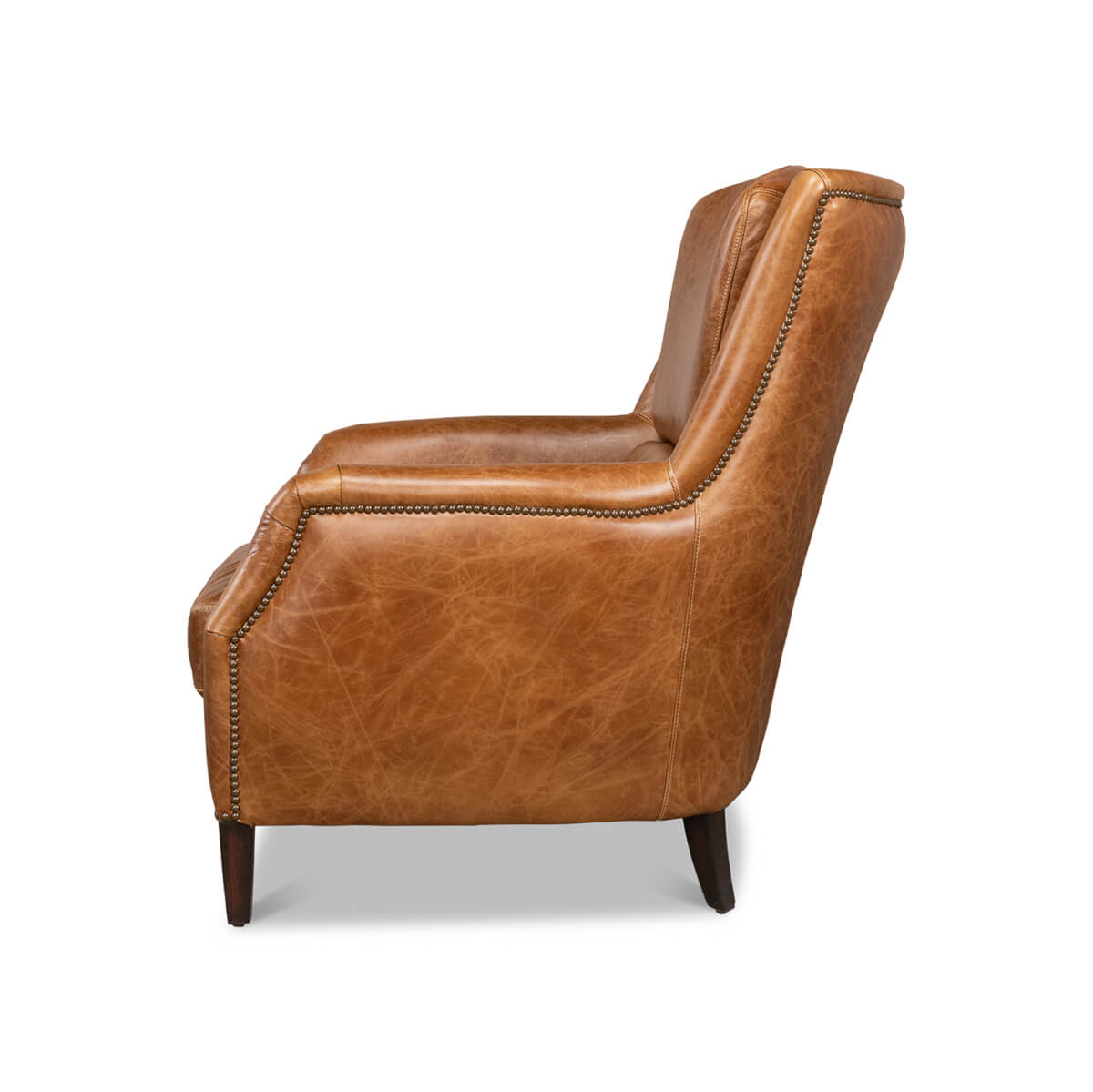 Traditional Brown Leather Armchair - English Georgian America