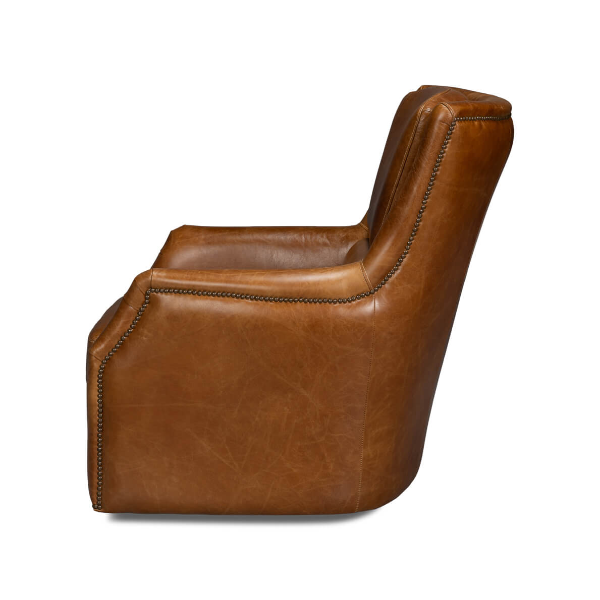 Traditional Brown Leather Swivel Chair - English Georgian America