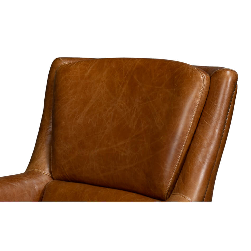 Traditional Brown Leather Swivel Chair - English Georgian America