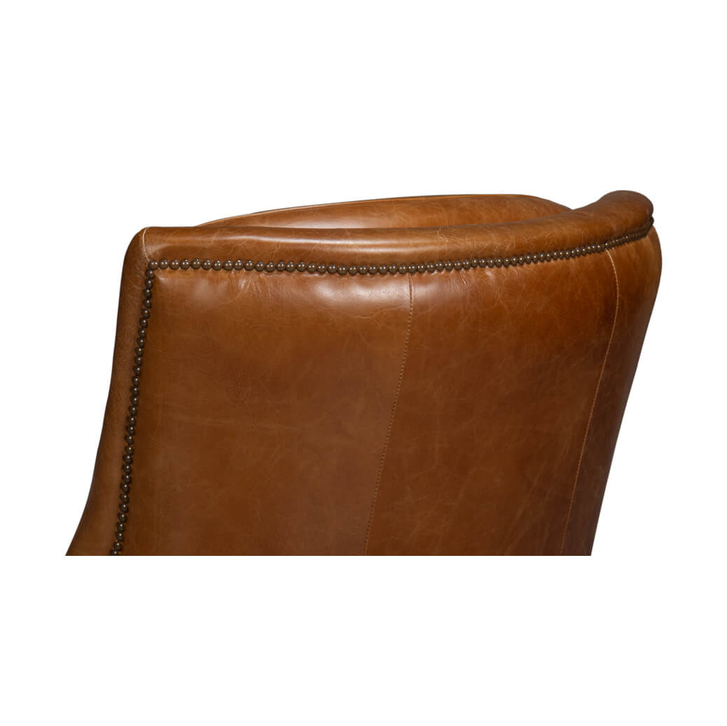 Traditional Brown Leather Swivel Chair - English Georgian America