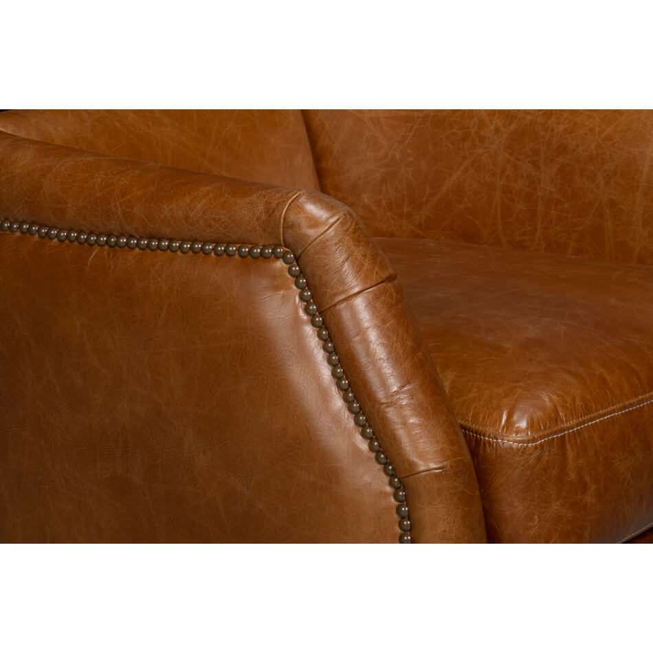Traditional Brown Leather Swivel Chair - English Georgian America