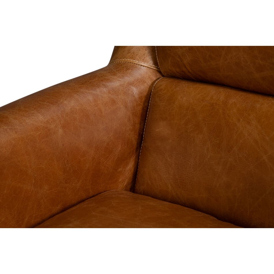 Traditional Brown Leather Swivel Chair - English Georgian America