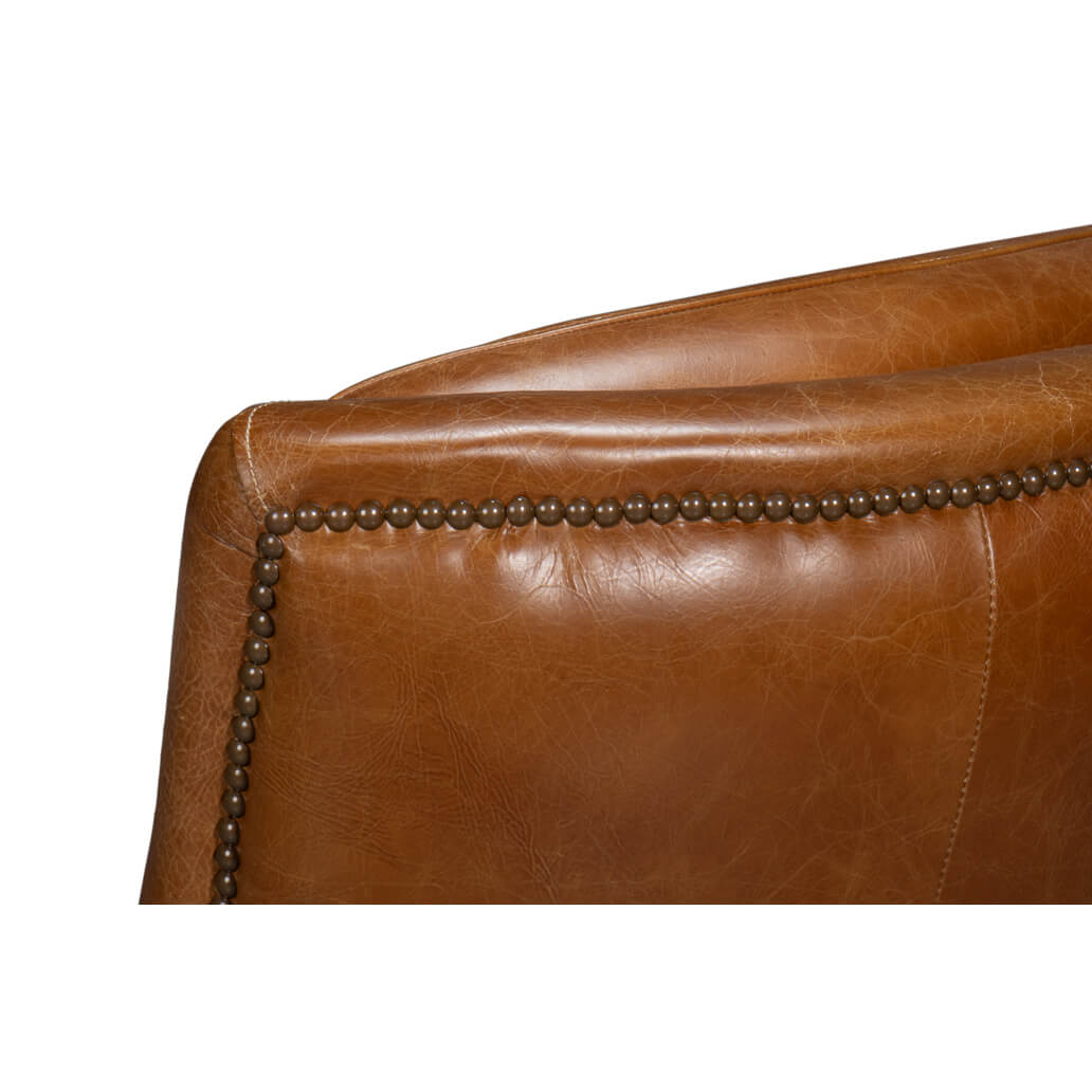 Traditional Brown Leather Swivel Chair - English Georgian America