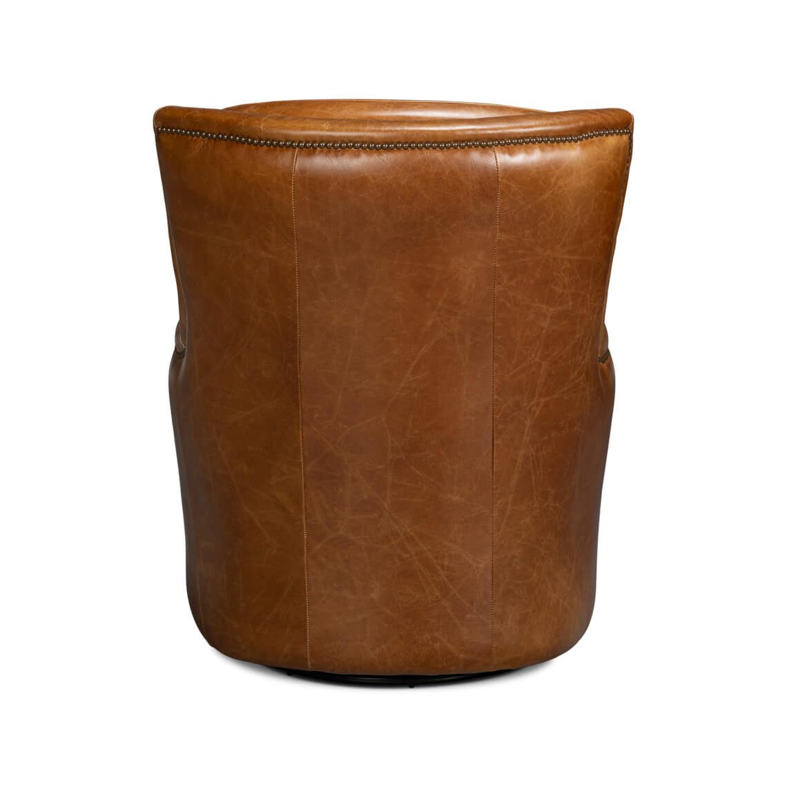 Traditional Brown Leather Swivel Chair - English Georgian America