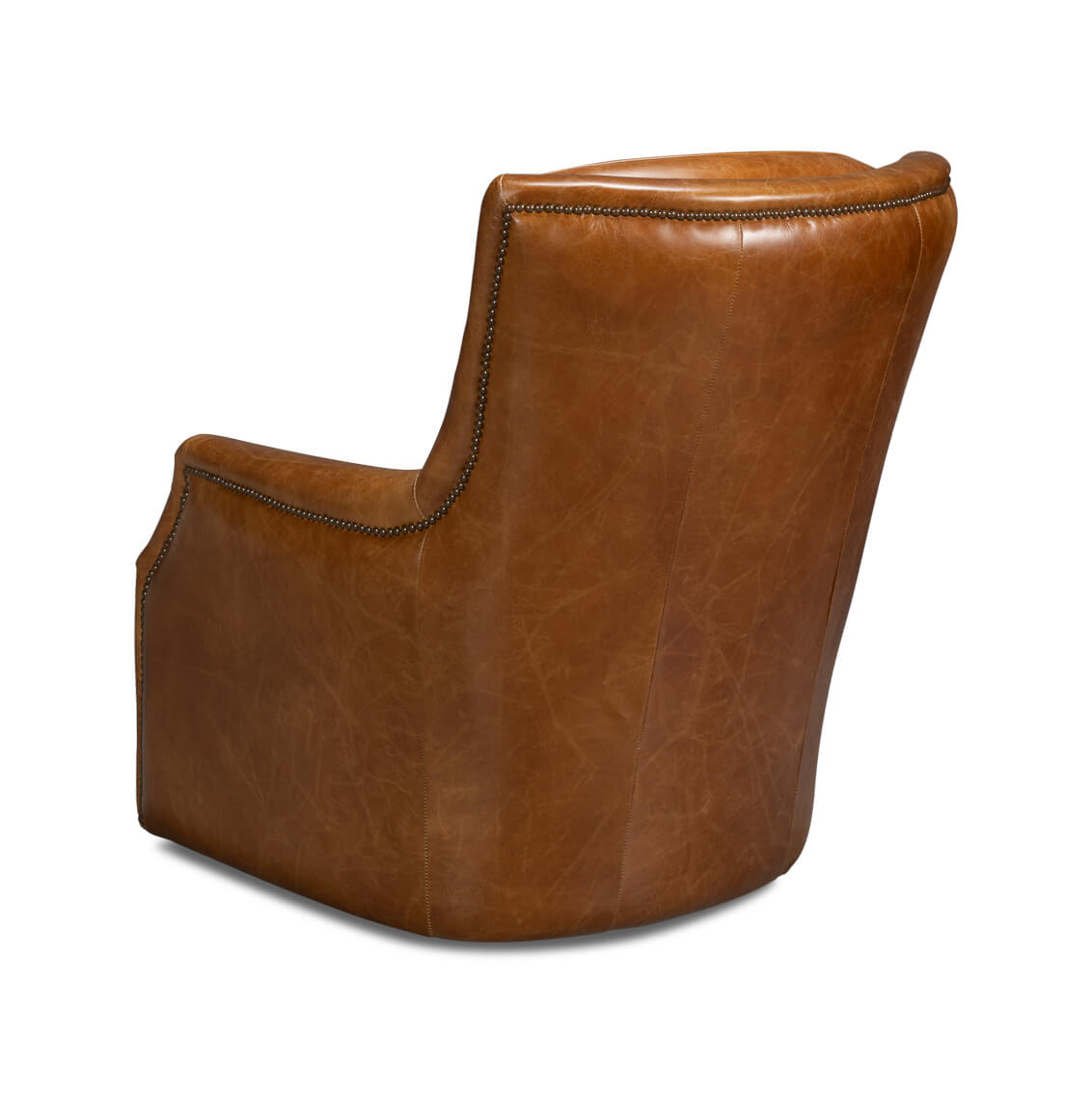 Traditional Brown Leather Swivel Chair - English Georgian America